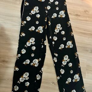 Zara Black Floral Wide Leg Pants